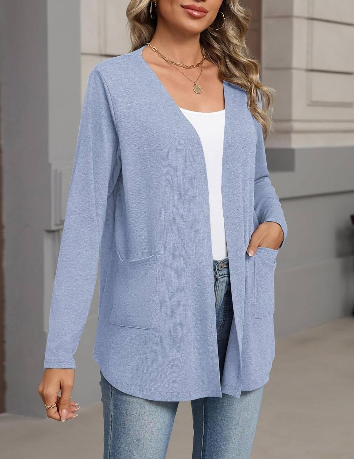 image:imageZeagoo Cardigan Sweaters for Women 2026 Loose Fit Lightweight Fall OutfitsLight Blue