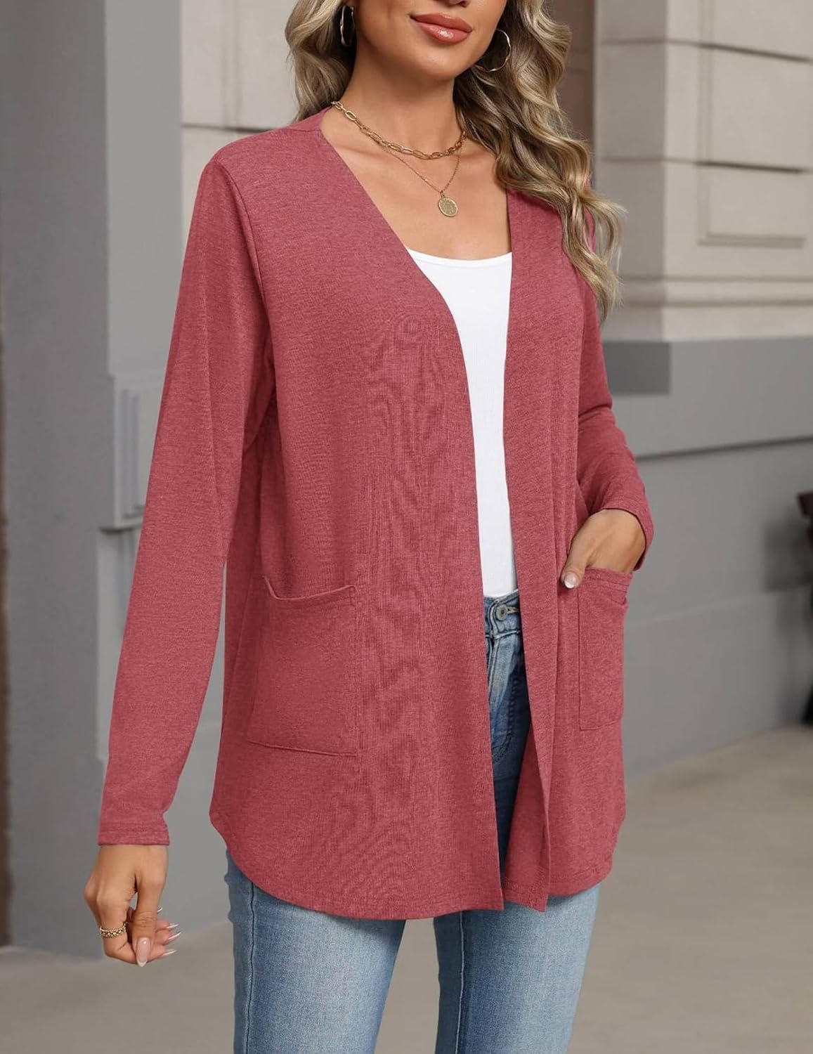 image:imageZeagoo Cardigan Sweaters for Women 2026 Loose Fit Lightweight Fall OutfitsRed
