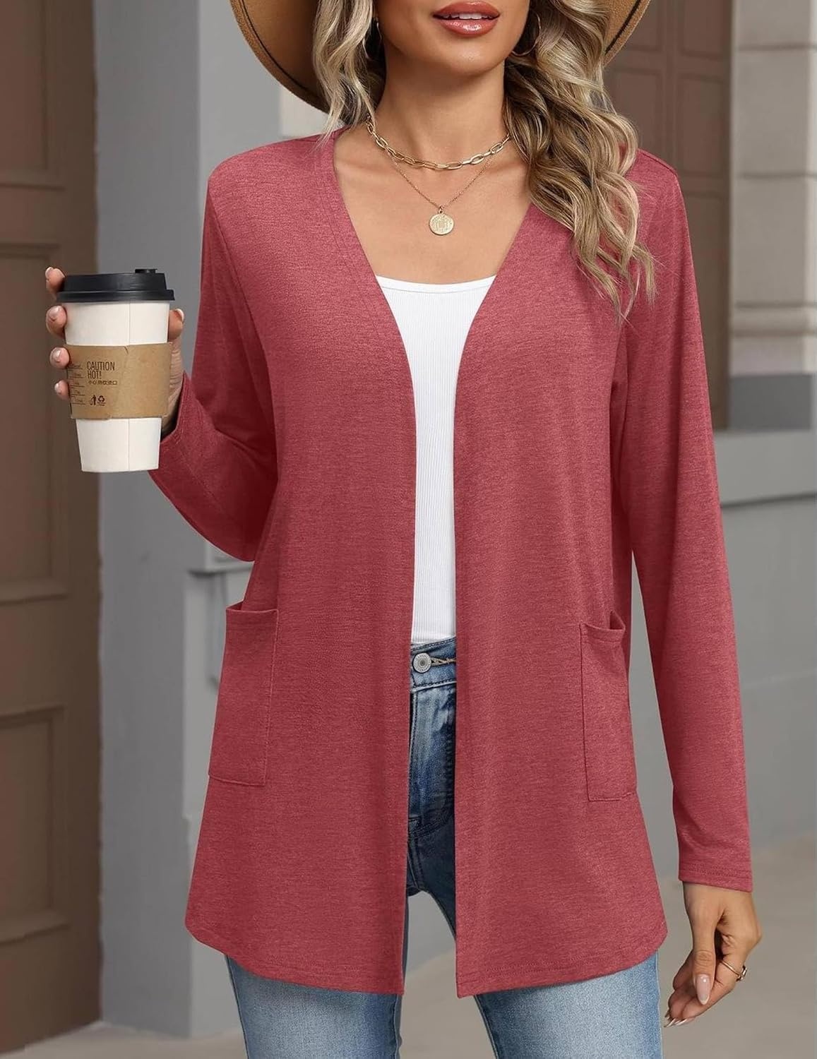 image:imageZeagoo Cardigan Sweaters for Women 2026 Loose Fit Lightweight Fall OutfitsRed