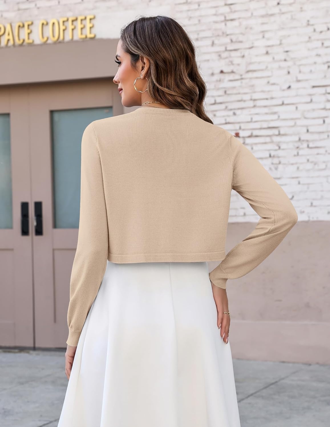 image:imageZeagoo Cropped Cardigan Sweaters for Women Long Sleeve Shrug for DressesApricot