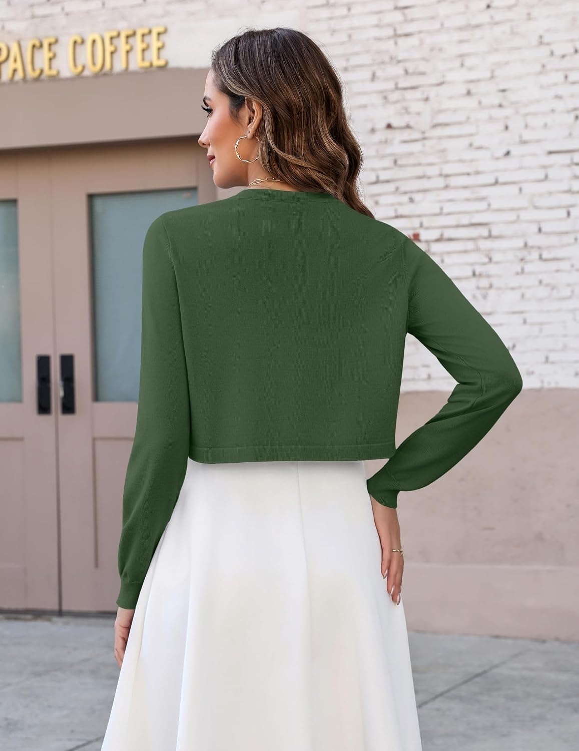 image:imageZeagoo Cropped Cardigan Sweaters for Women Long Sleeve Shrug for DressesArmy Green