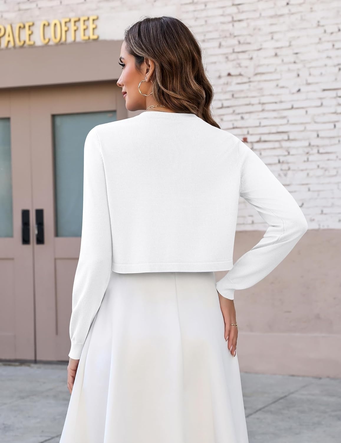 image:imageZeagoo Cropped Cardigan Sweaters for Women Long Sleeve Shrug for DressesAwhite