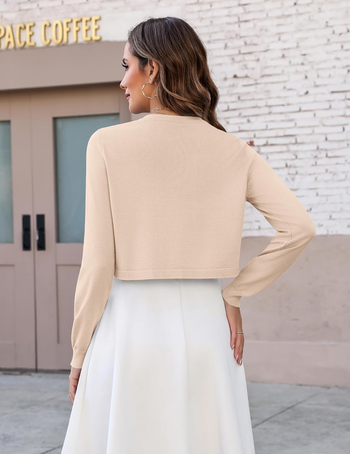 image:imageZeagoo Cropped Cardigan Sweaters for Women Long Sleeve Shrug for DressesBeige