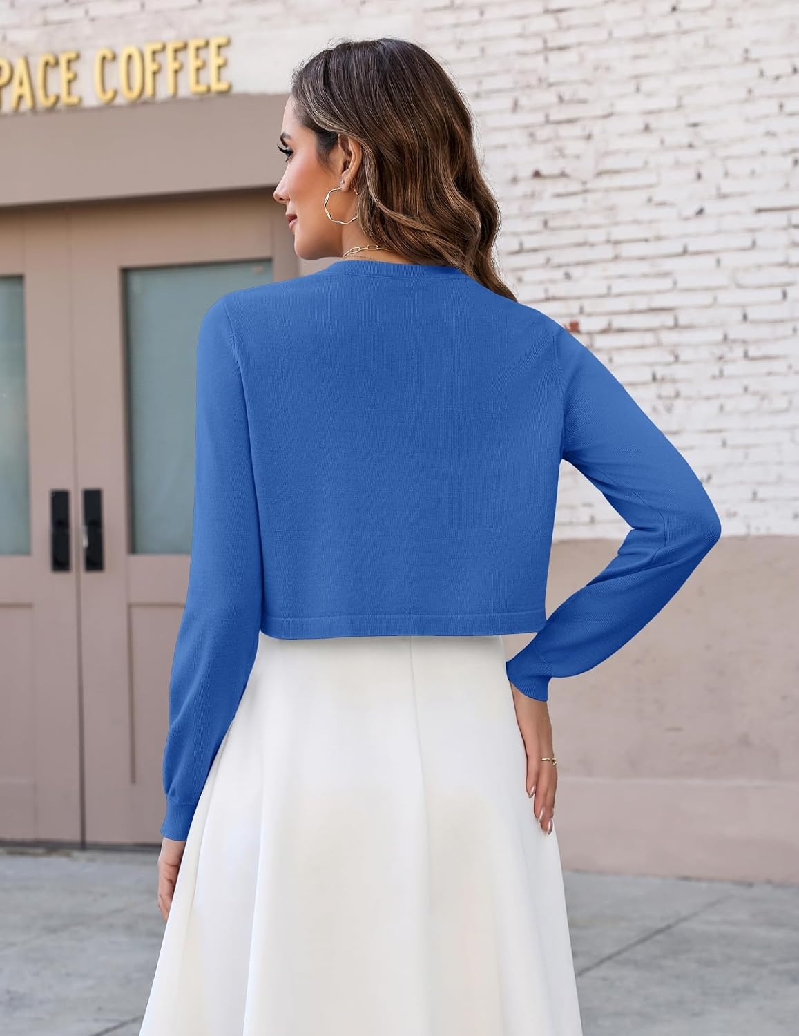 image:imageZeagoo Cropped Cardigan Sweaters for Women Long Sleeve Shrug for DressesBlue