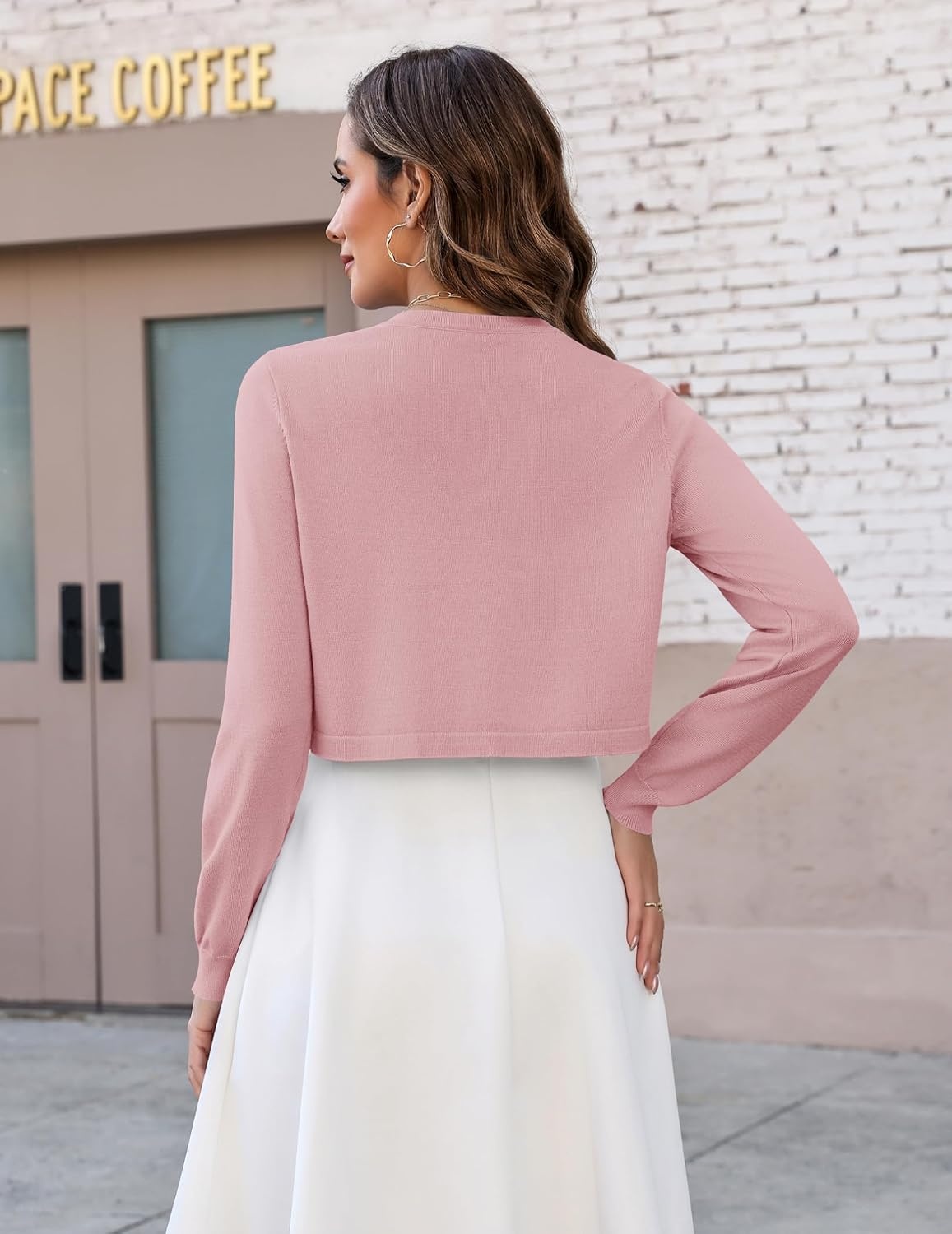 image:imageZeagoo Cropped Cardigan Sweaters for Women Long Sleeve Shrug for DressesDusty Pink