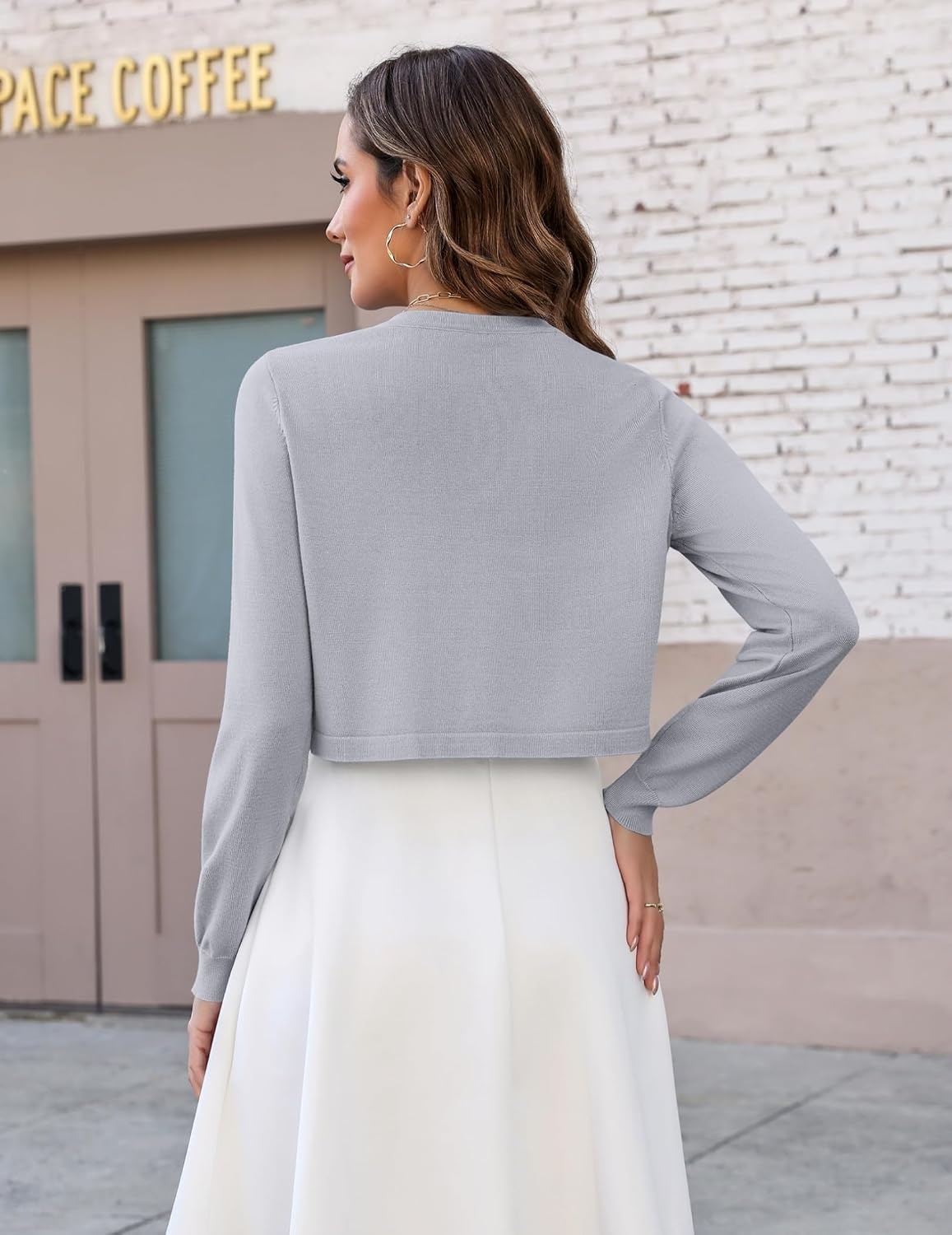 image:imageZeagoo Cropped Cardigan Sweaters for Women Long Sleeve Shrug for DressesGrey