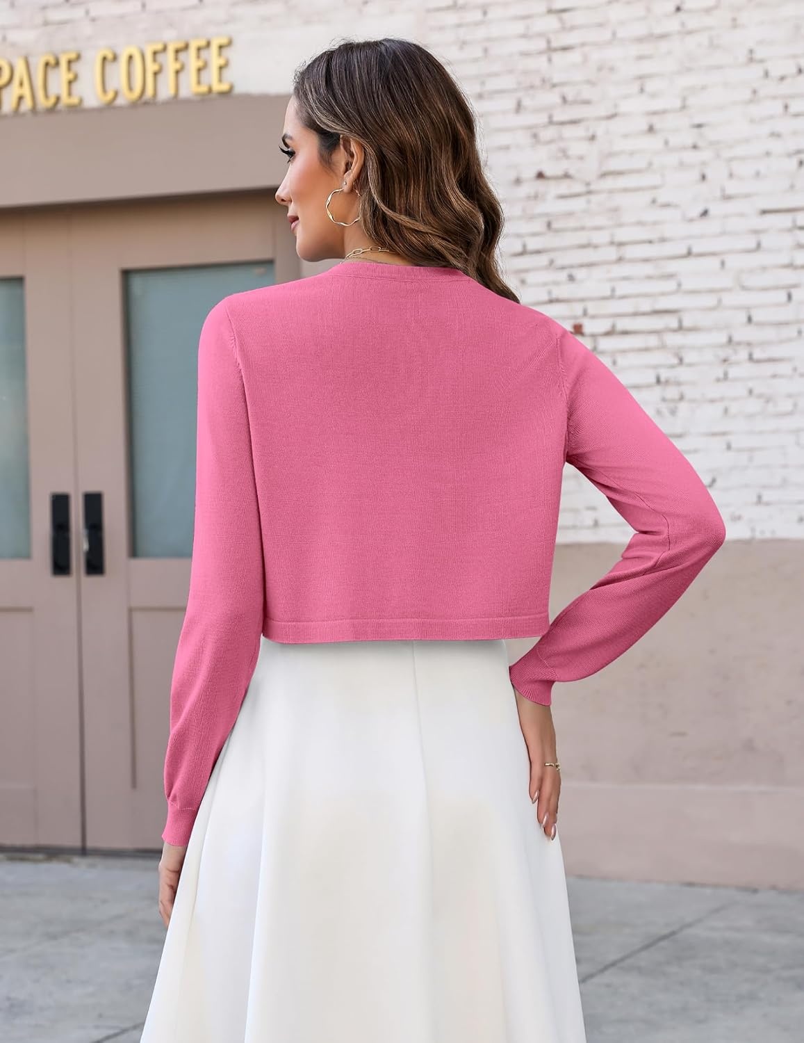 image:imageZeagoo Cropped Cardigan Sweaters for Women Long Sleeve Shrug for DressesHot Pink