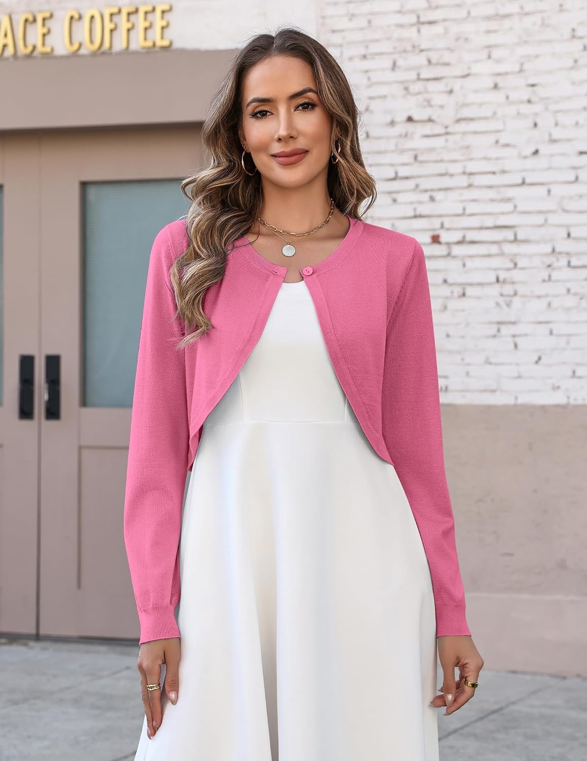 image:imageZeagoo Cropped Cardigan Sweaters for Women Long Sleeve Shrug for DressesHot Pink