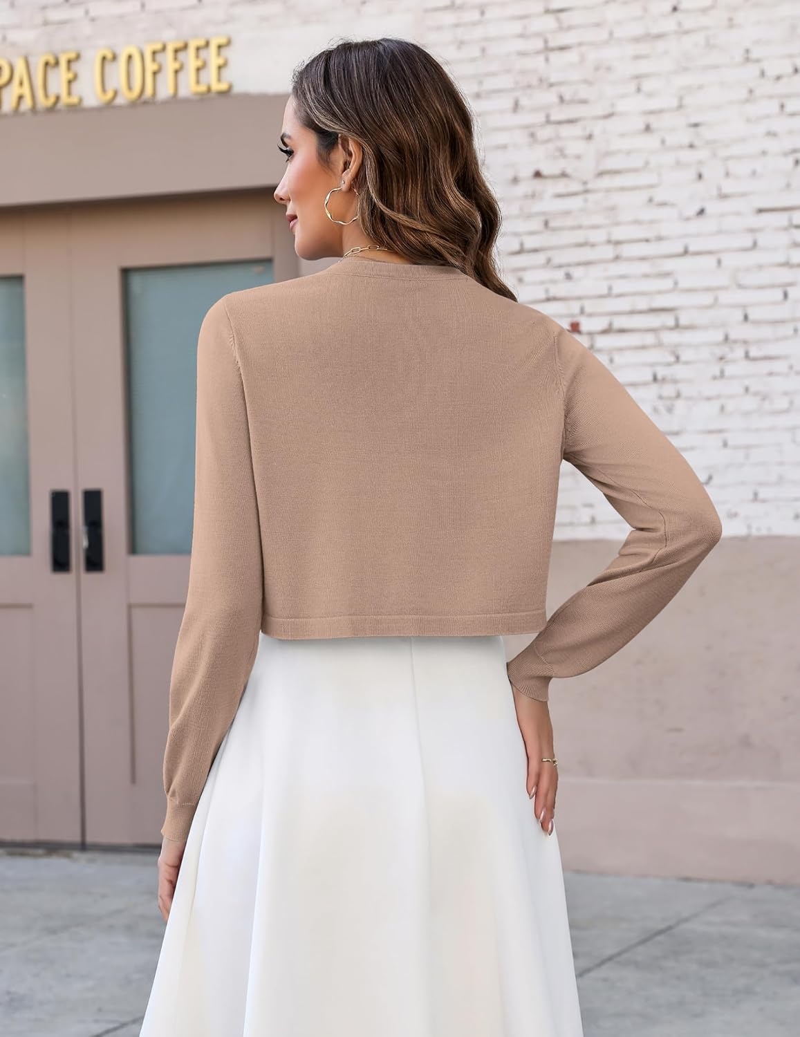 image:imageZeagoo Cropped Cardigan Sweaters for Women Long Sleeve Shrug for DressesKhaki