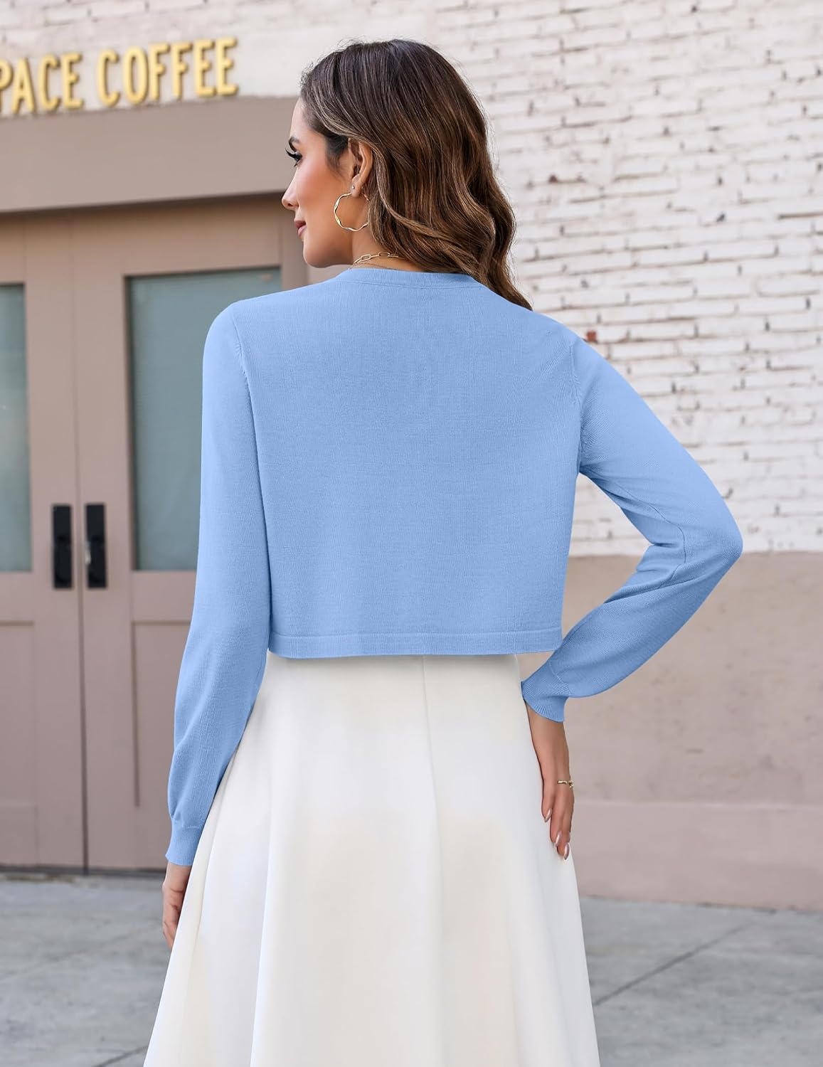image:imageZeagoo Cropped Cardigan Sweaters for Women Long Sleeve Shrug for DressesLight Blue