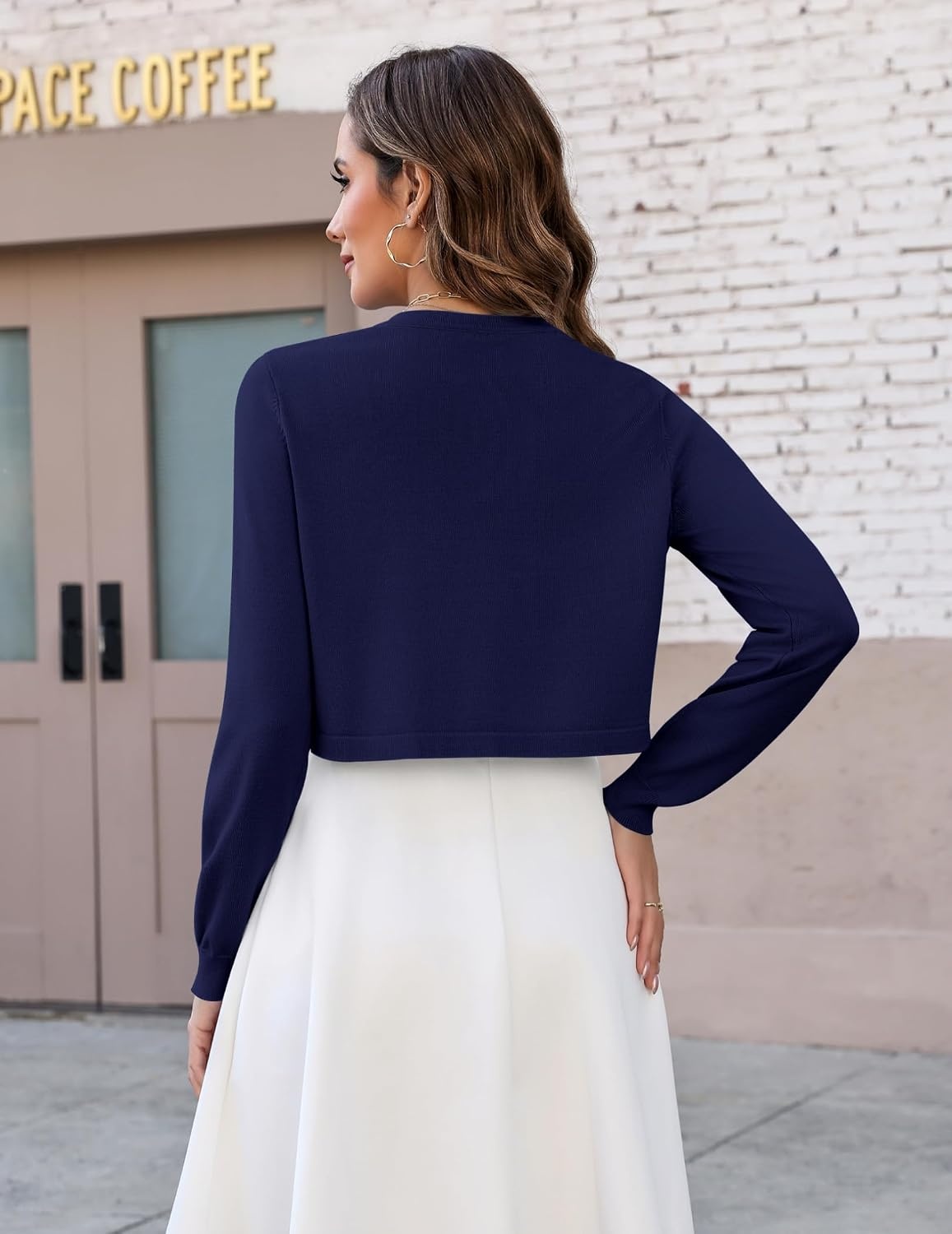 image:imageZeagoo Cropped Cardigan Sweaters for Women Long Sleeve Shrug for DressesNavy Blue