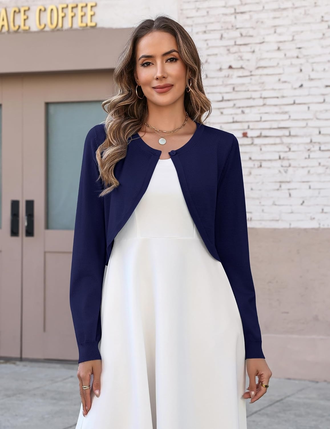 image:imageZeagoo Cropped Cardigan Sweaters for Women Long Sleeve Shrug for DressesNavy Blue