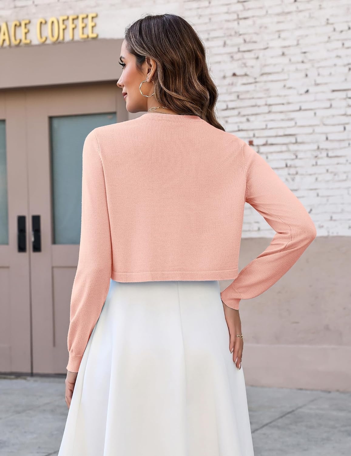 image:imageZeagoo Cropped Cardigan Sweaters for Women Long Sleeve Shrug for DressesPeach