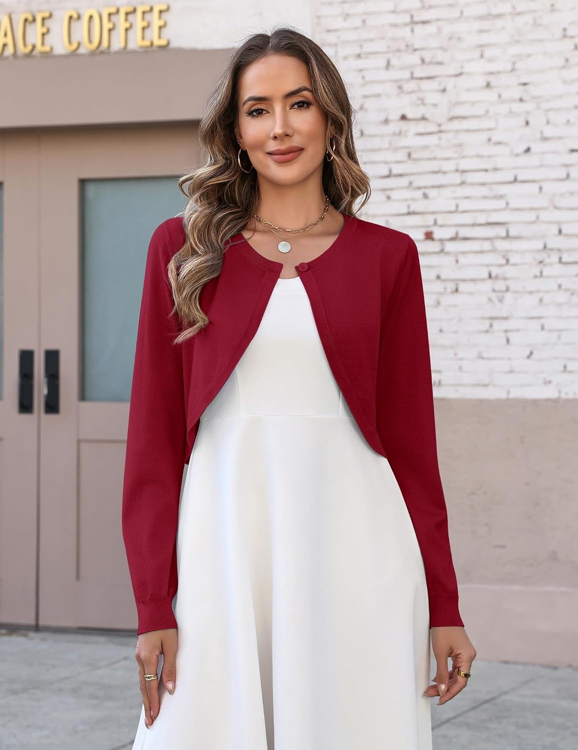 image:imageZeagoo Cropped Cardigan Sweaters for Women Long Sleeve Shrug for DressesRed