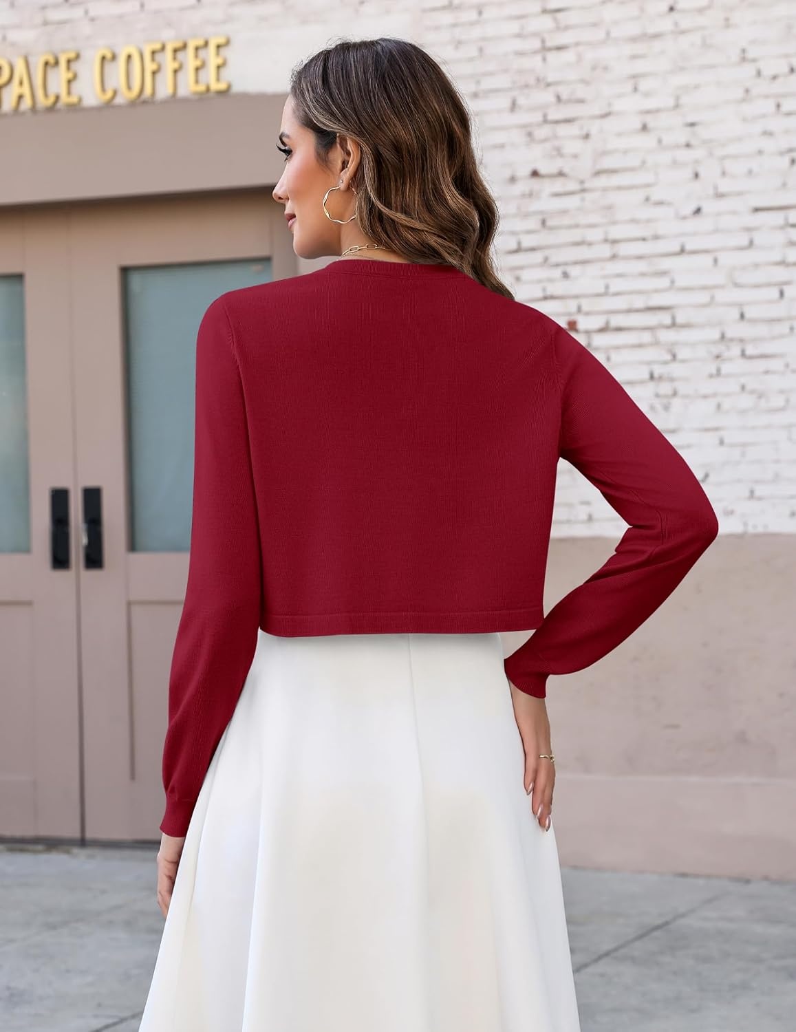 image:imageZeagoo Cropped Cardigan Sweaters for Women Long Sleeve Shrug for DressesRed