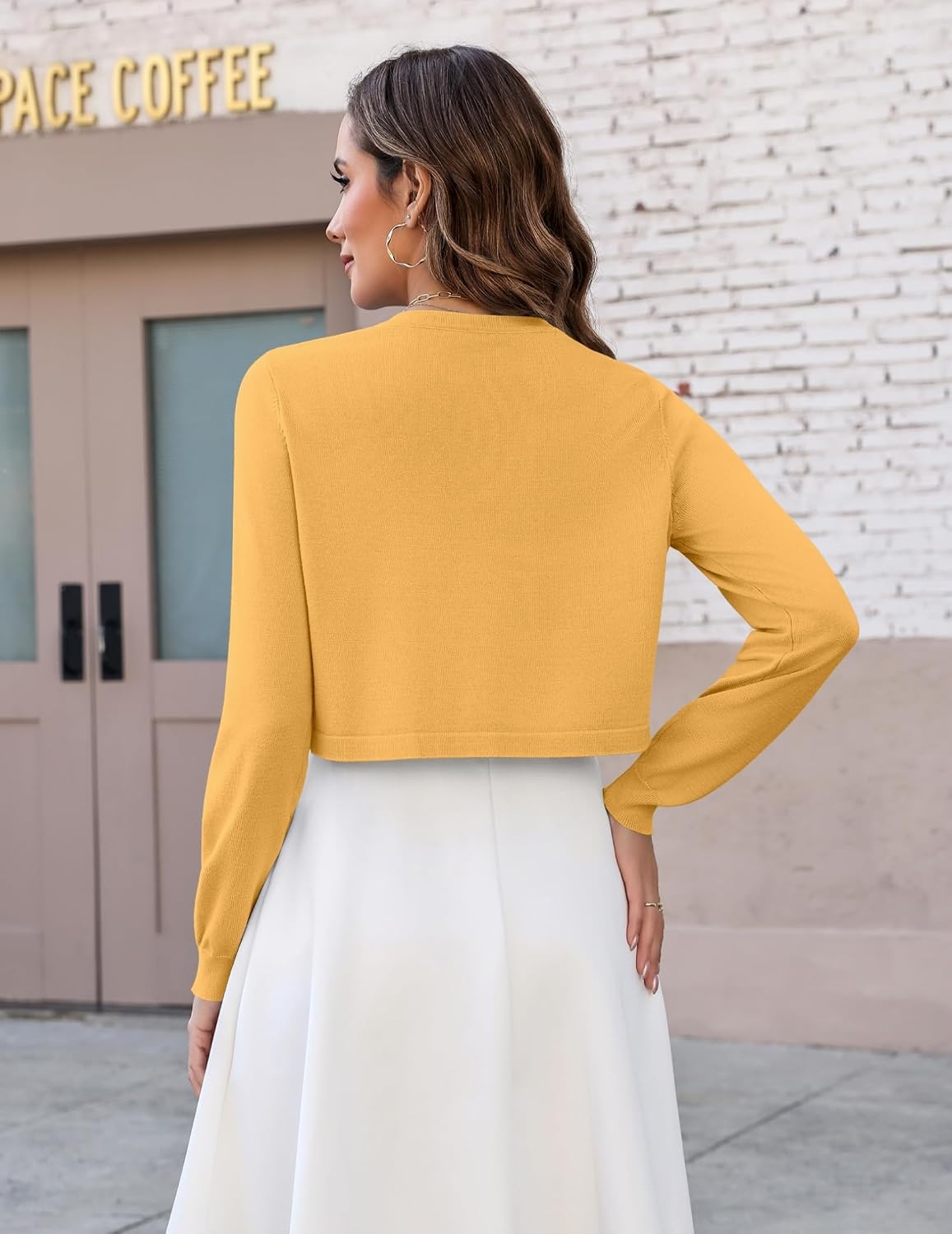 image:imageZeagoo Cropped Cardigan Sweaters for Women Long Sleeve Shrug for DressesYellow