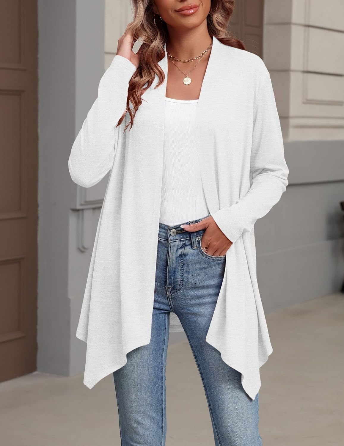 image:imageZeagoo Lightweight Cardigan for Women Long Sleeve Open Front CardigansA White