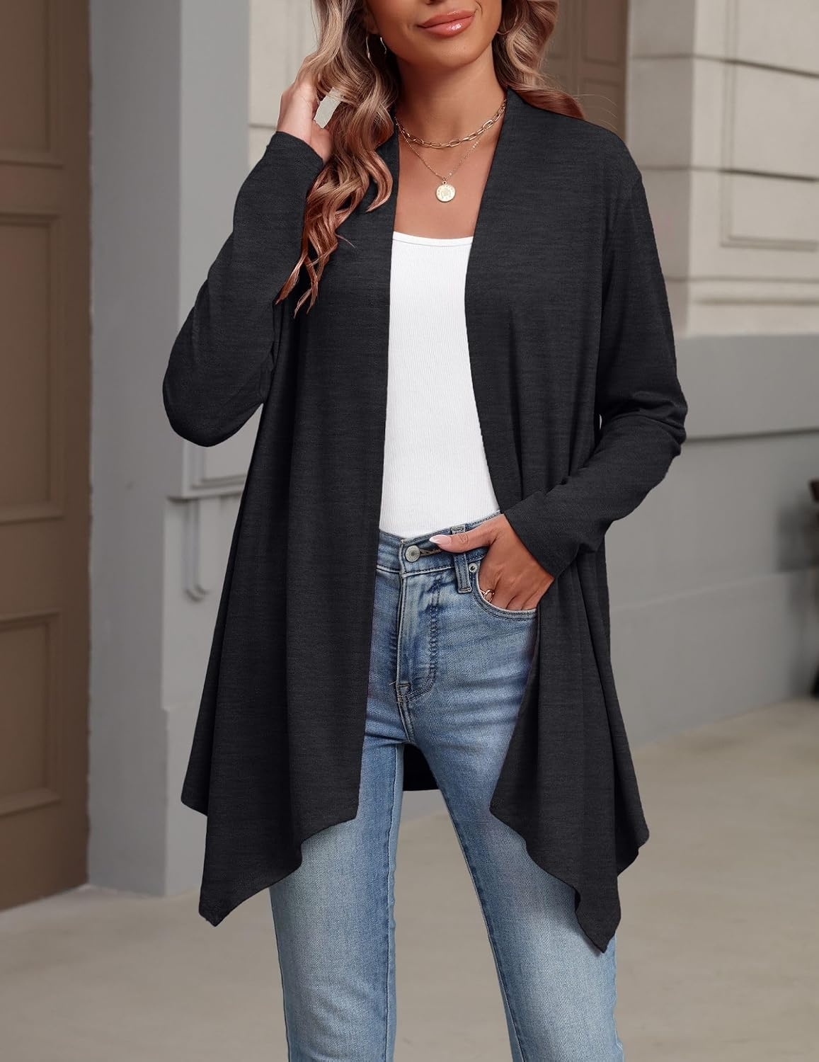 image:imageZeagoo Lightweight Cardigan for Women Long Sleeve Open Front CardigansBlack