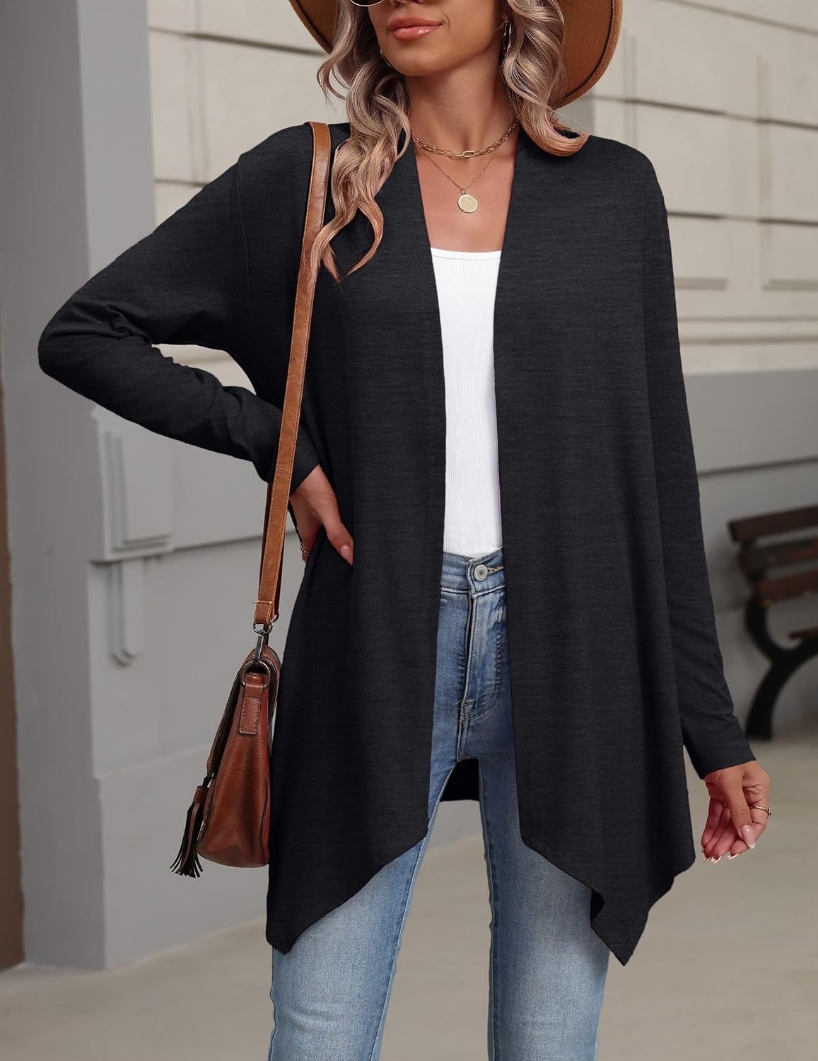 image:imageZeagoo Lightweight Cardigan for Women Long Sleeve Open Front CardigansBlack