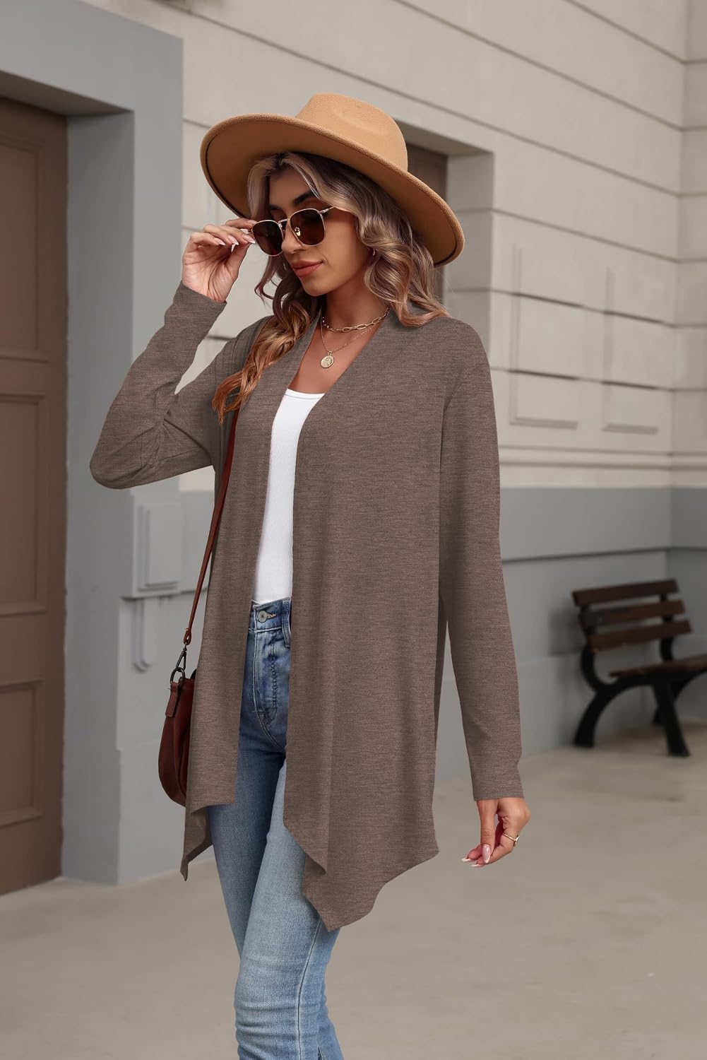 image:imageZeagoo Lightweight Cardigan for Women Long Sleeve Open Front CardigansBrown