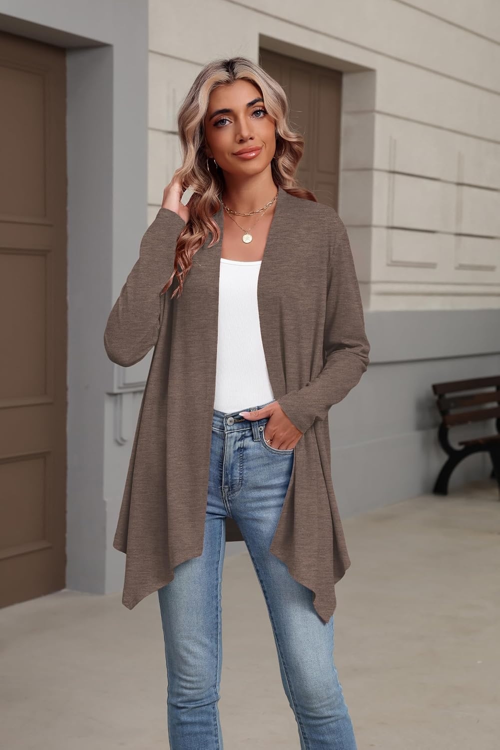 image:imageZeagoo Lightweight Cardigan for Women Long Sleeve Open Front CardigansBrown