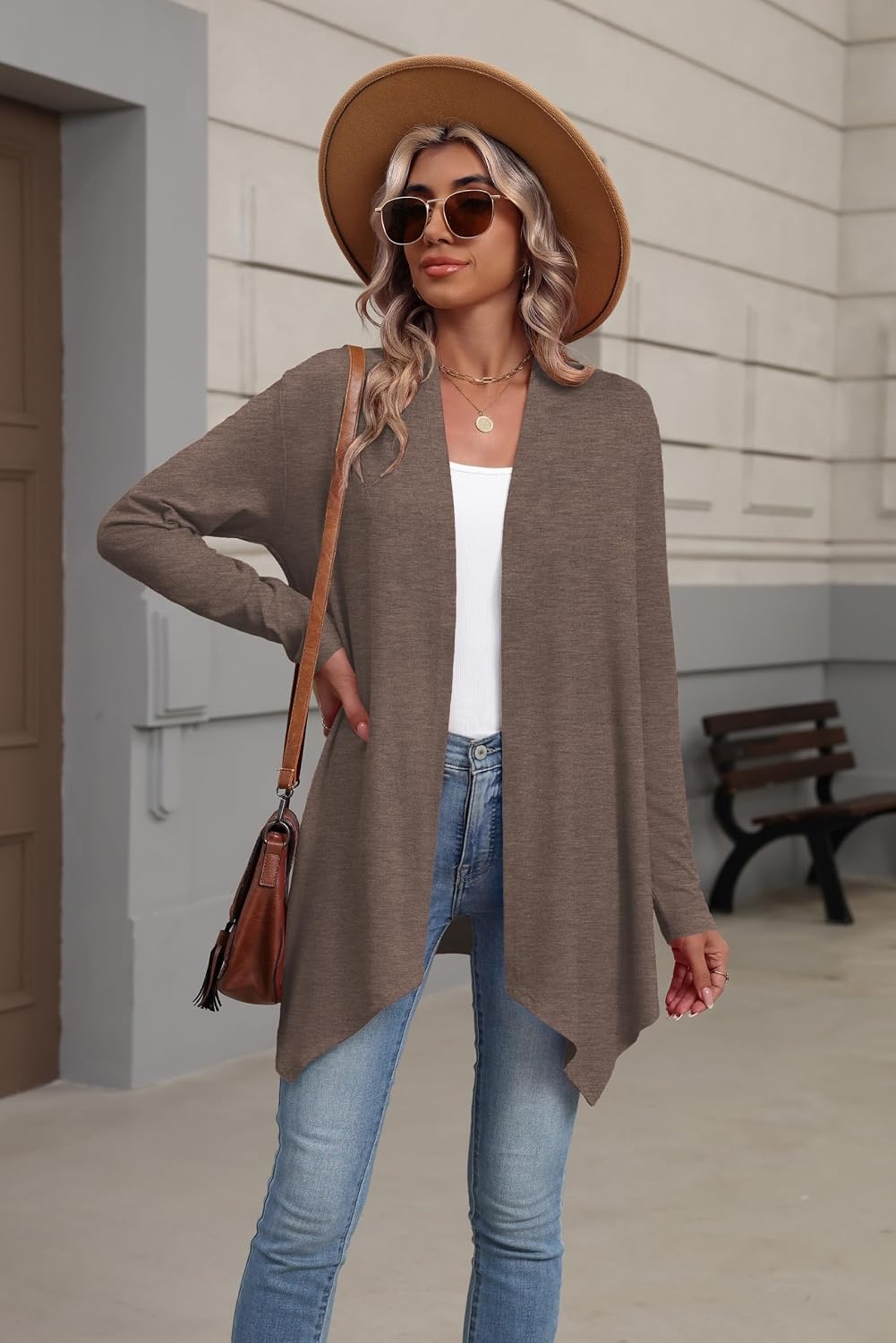 image:imageZeagoo Lightweight Cardigan for Women Long Sleeve Open Front CardigansBrown