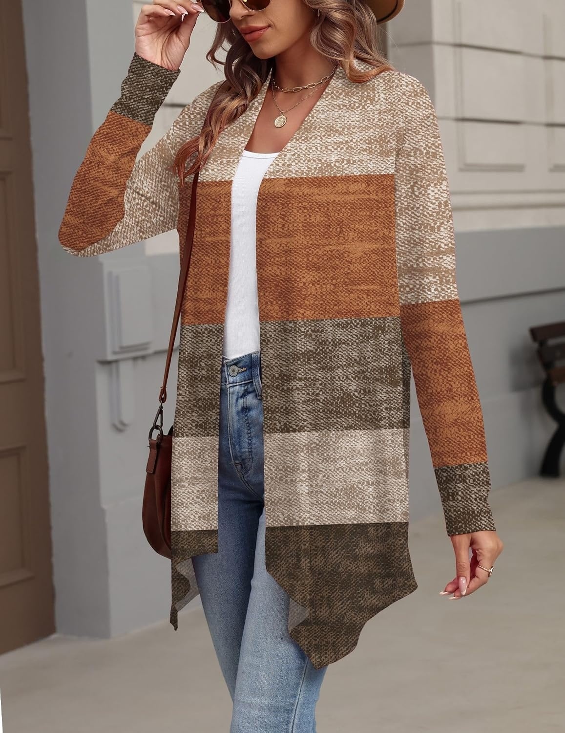 image:imageZeagoo Lightweight Cardigan for Women Long Sleeve Open Front CardigansColor Blockingjh398