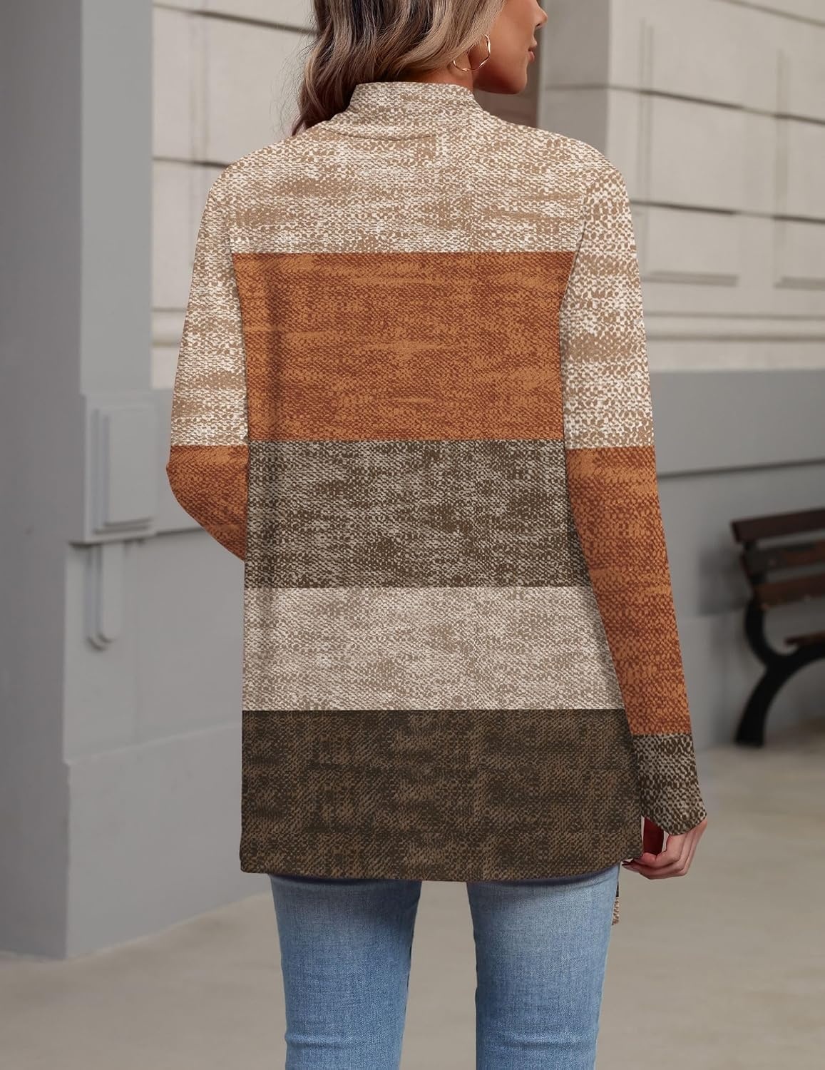 image:imageZeagoo Lightweight Cardigan for Women Long Sleeve Open Front CardigansColor Blockingjh398