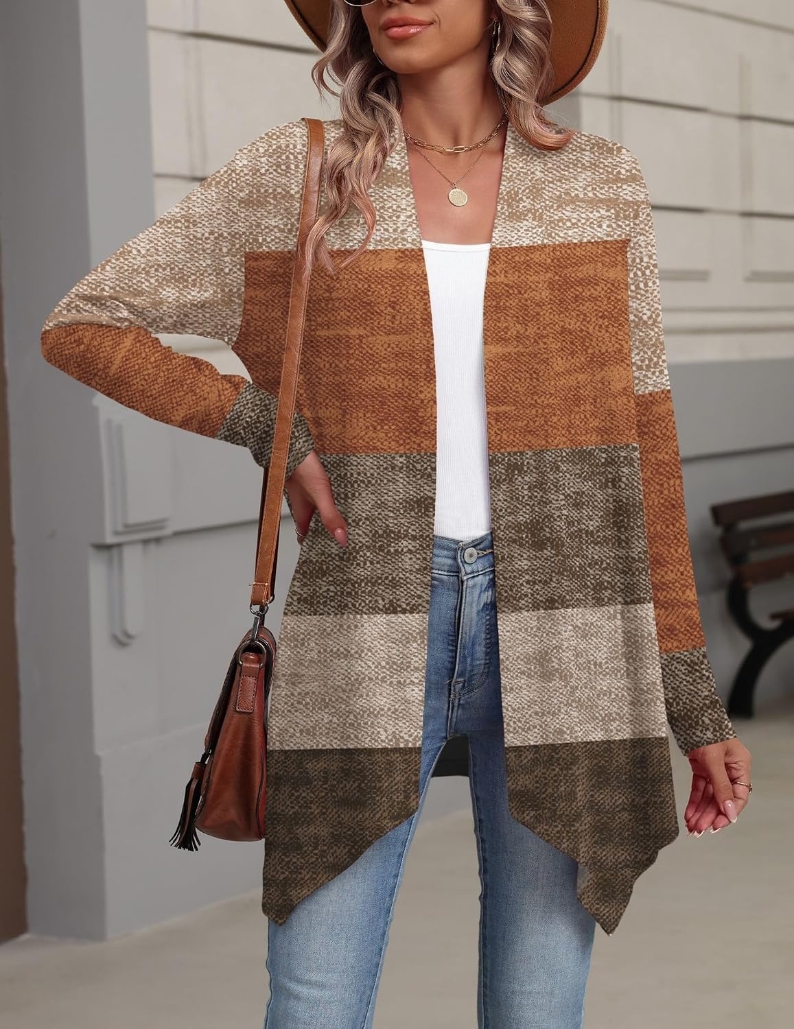 image:imageZeagoo Lightweight Cardigan for Women Long Sleeve Open Front CardigansColor Blockingjh398