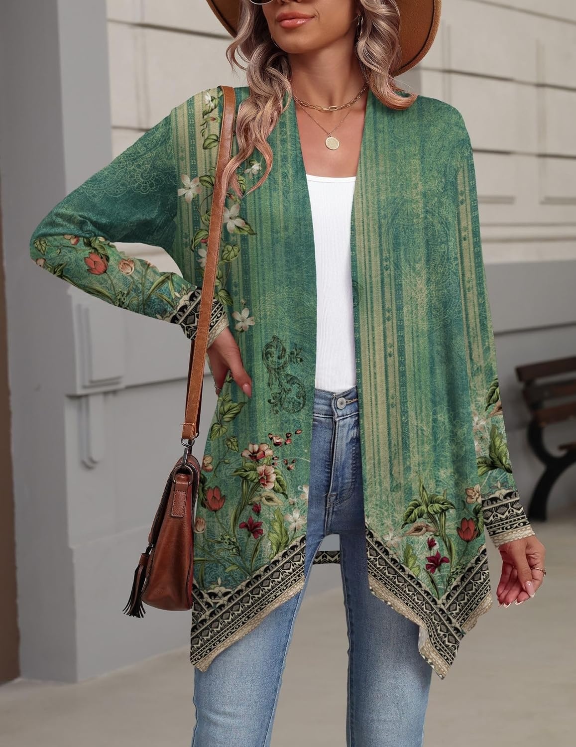 image:imageZeagoo Lightweight Cardigan for Women Long Sleeve Open Front CardigansFlower Greenmz839