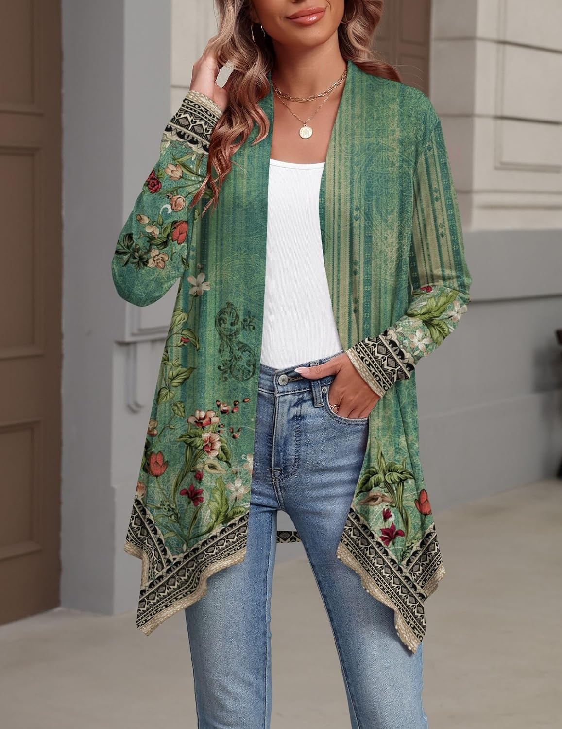 image:imageZeagoo Lightweight Cardigan for Women Long Sleeve Open Front CardigansFlower Greenmz839