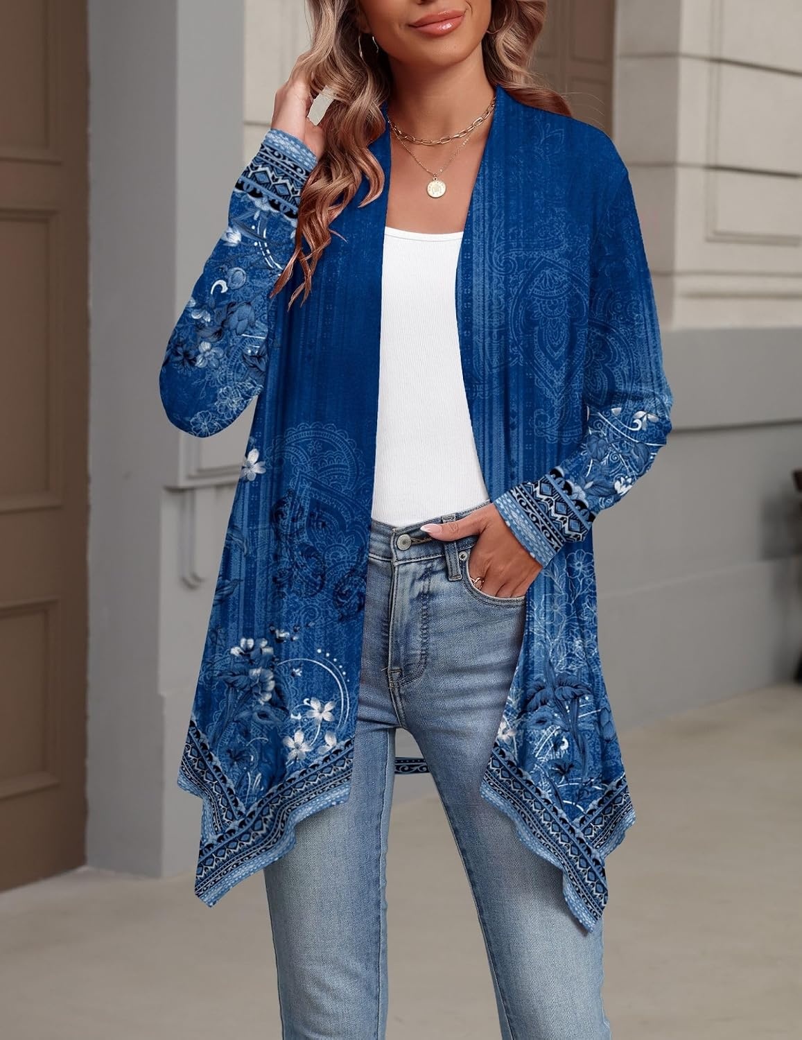 image:imageZeagoo Lightweight Cardigan for Women Long Sleeve Open Front CardigansFlower Navymz845