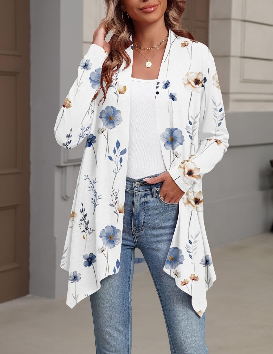 image:imageZeagoo Lightweight Cardigan for Women Long Sleeve Open Front CardigansFlower Whitebf290
