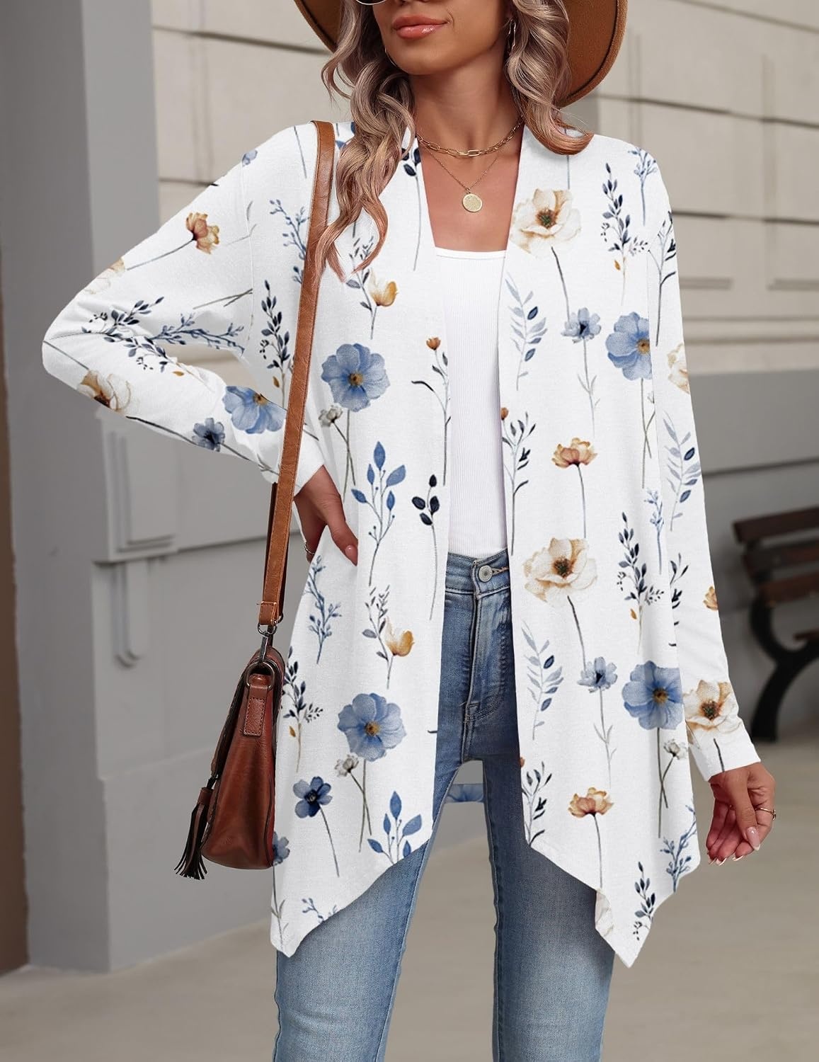 image:imageZeagoo Lightweight Cardigan for Women Long Sleeve Open Front CardigansFlower Whitebf290