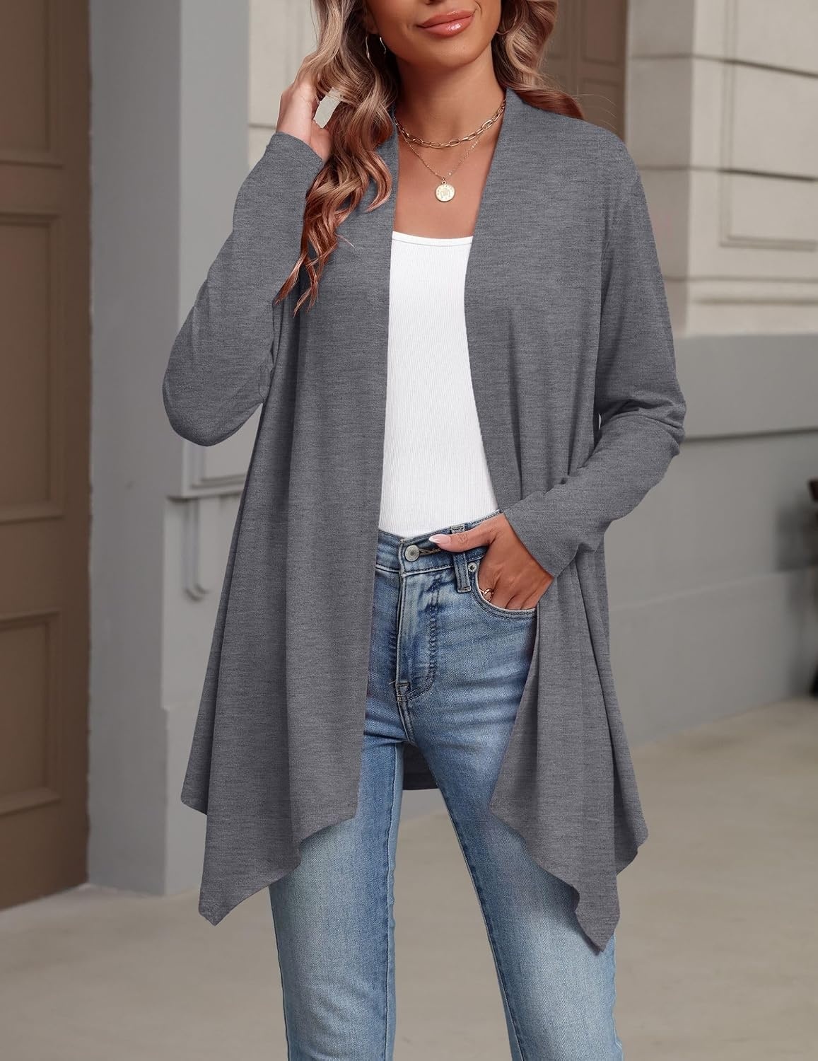 image:imageZeagoo Lightweight Cardigan for Women Long Sleeve Open Front CardigansGray