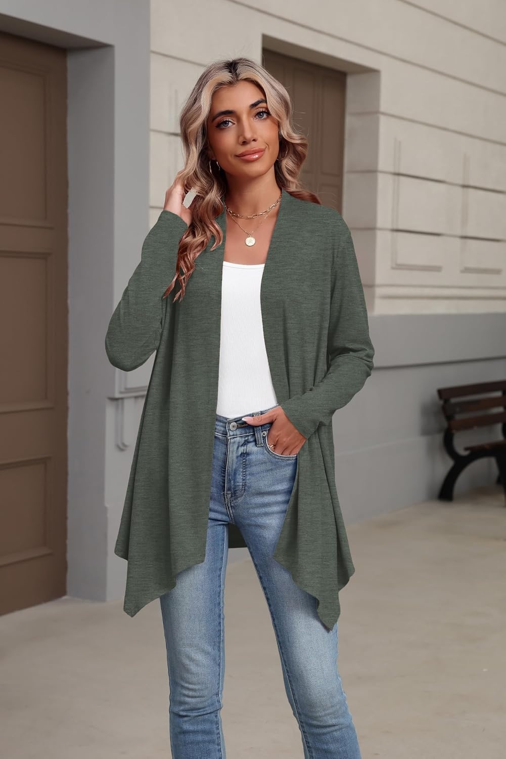image:imageZeagoo Lightweight Cardigan for Women Long Sleeve Open Front CardigansGreen