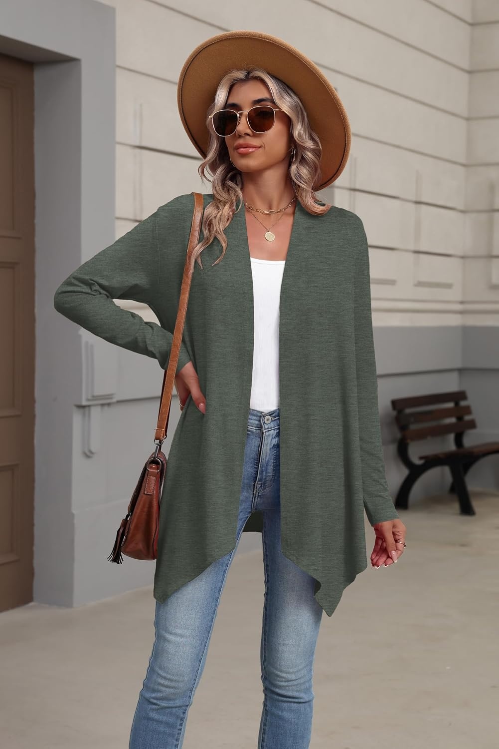 image:imageZeagoo Lightweight Cardigan for Women Long Sleeve Open Front CardigansGreen