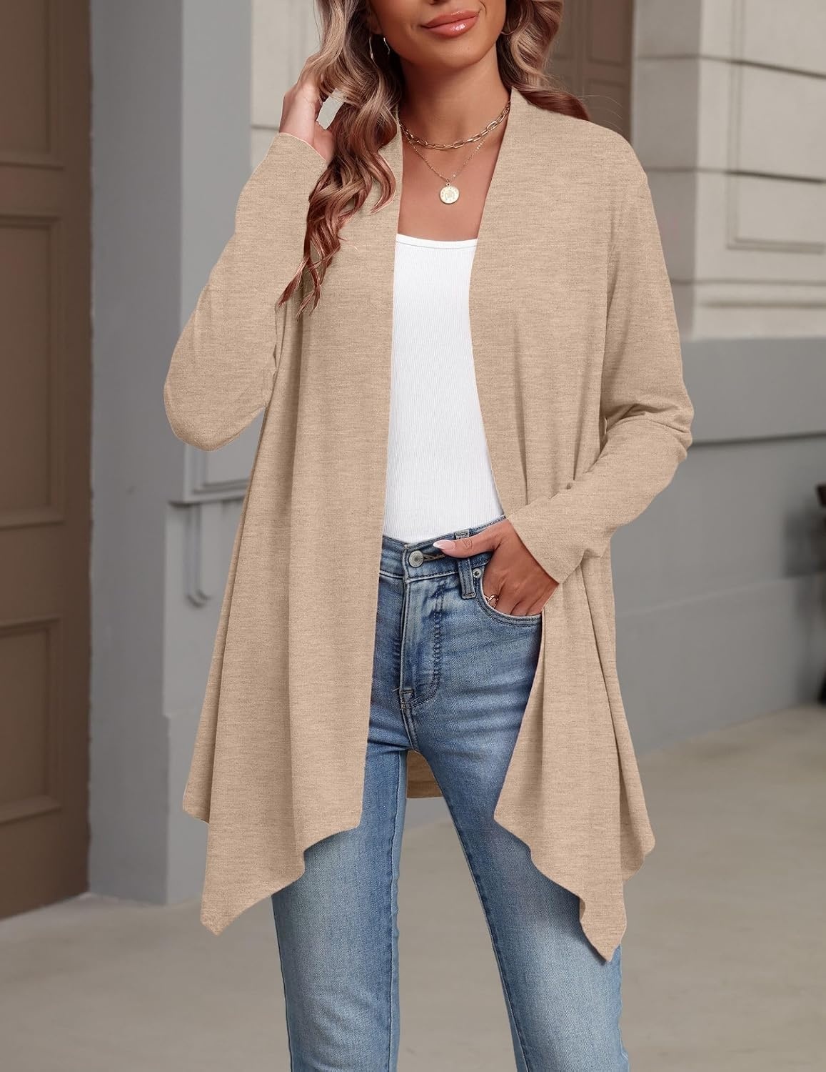 image:imageZeagoo Lightweight Cardigan for Women Long Sleeve Open Front CardigansKhaki