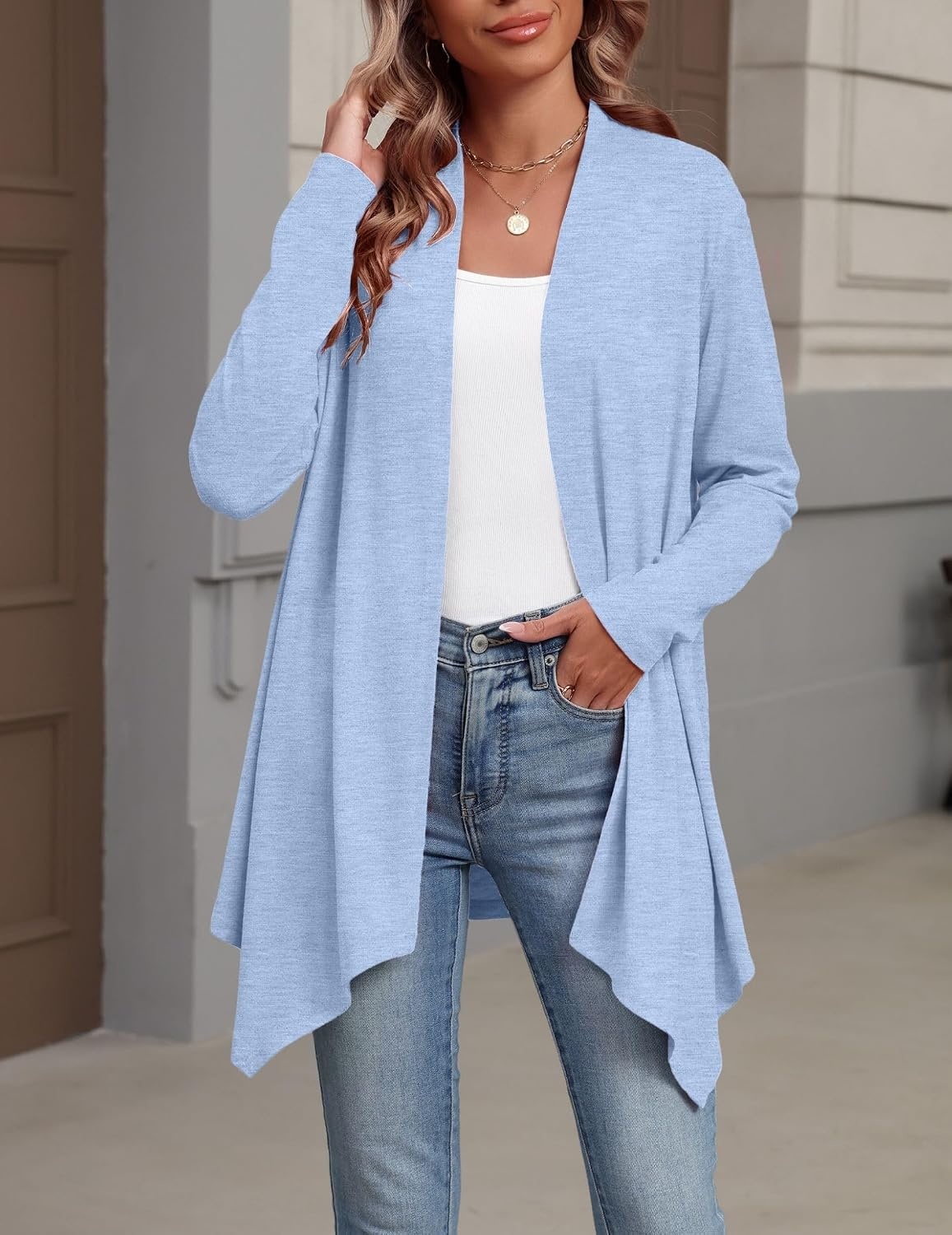 image:imageZeagoo Lightweight Cardigan for Women Long Sleeve Open Front CardigansLight Blue