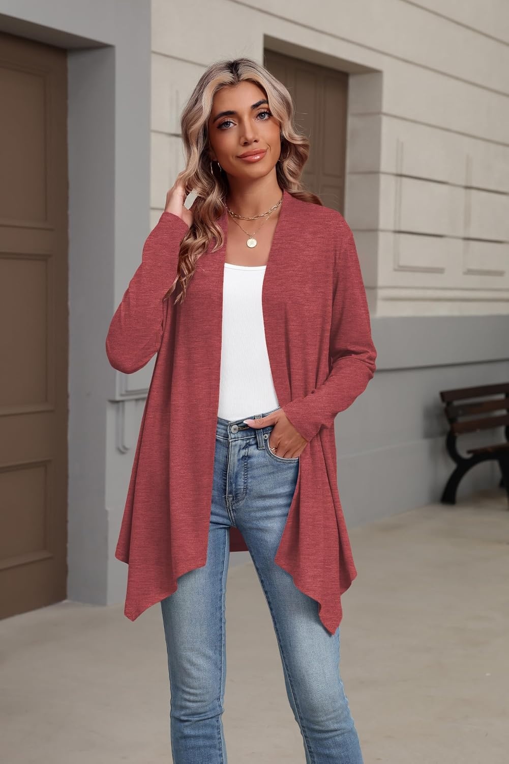 image:imageZeagoo Lightweight Cardigan for Women Long Sleeve Open Front CardigansRed