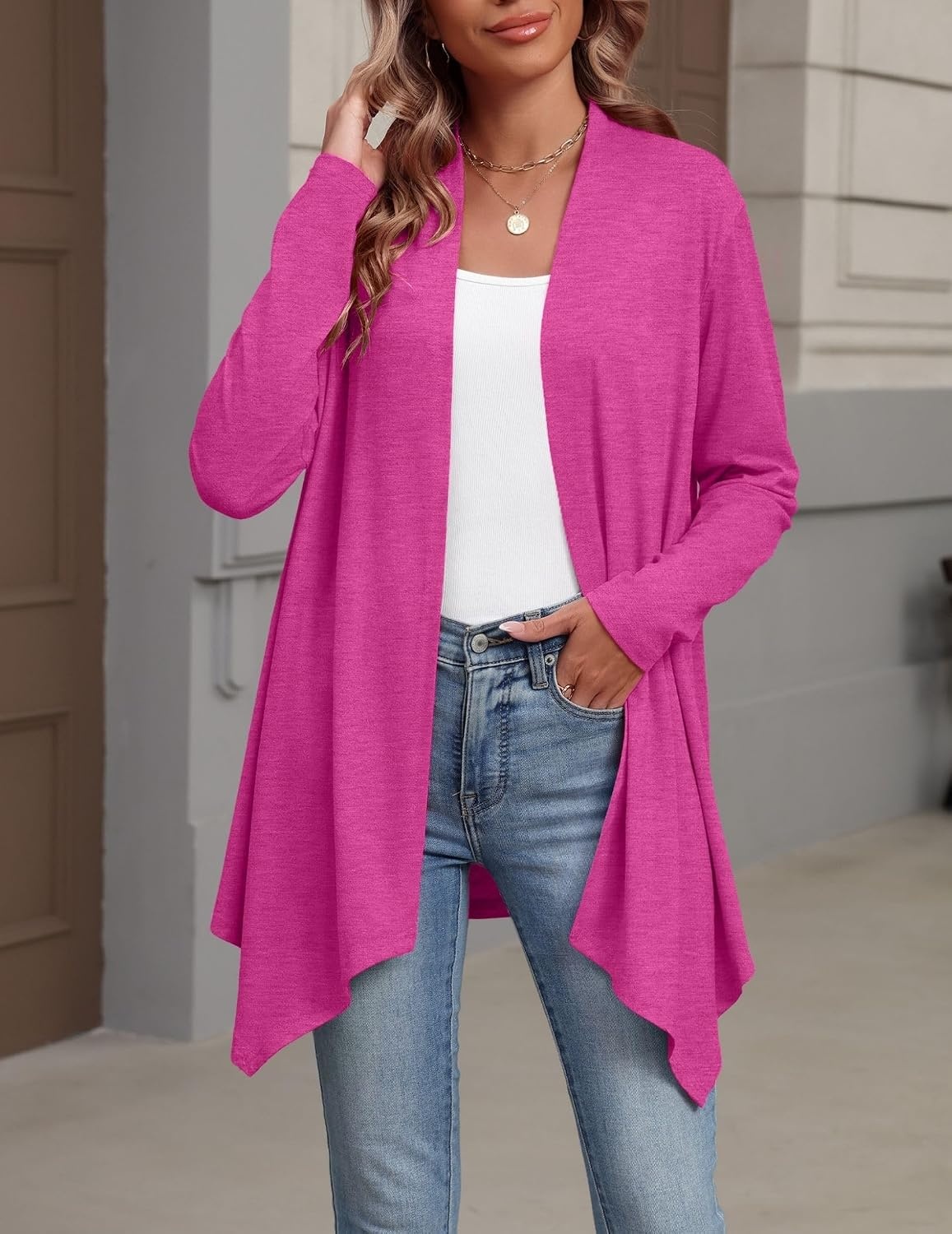 image:imageZeagoo Lightweight Cardigan for Women Long Sleeve Open Front CardigansRose Red
