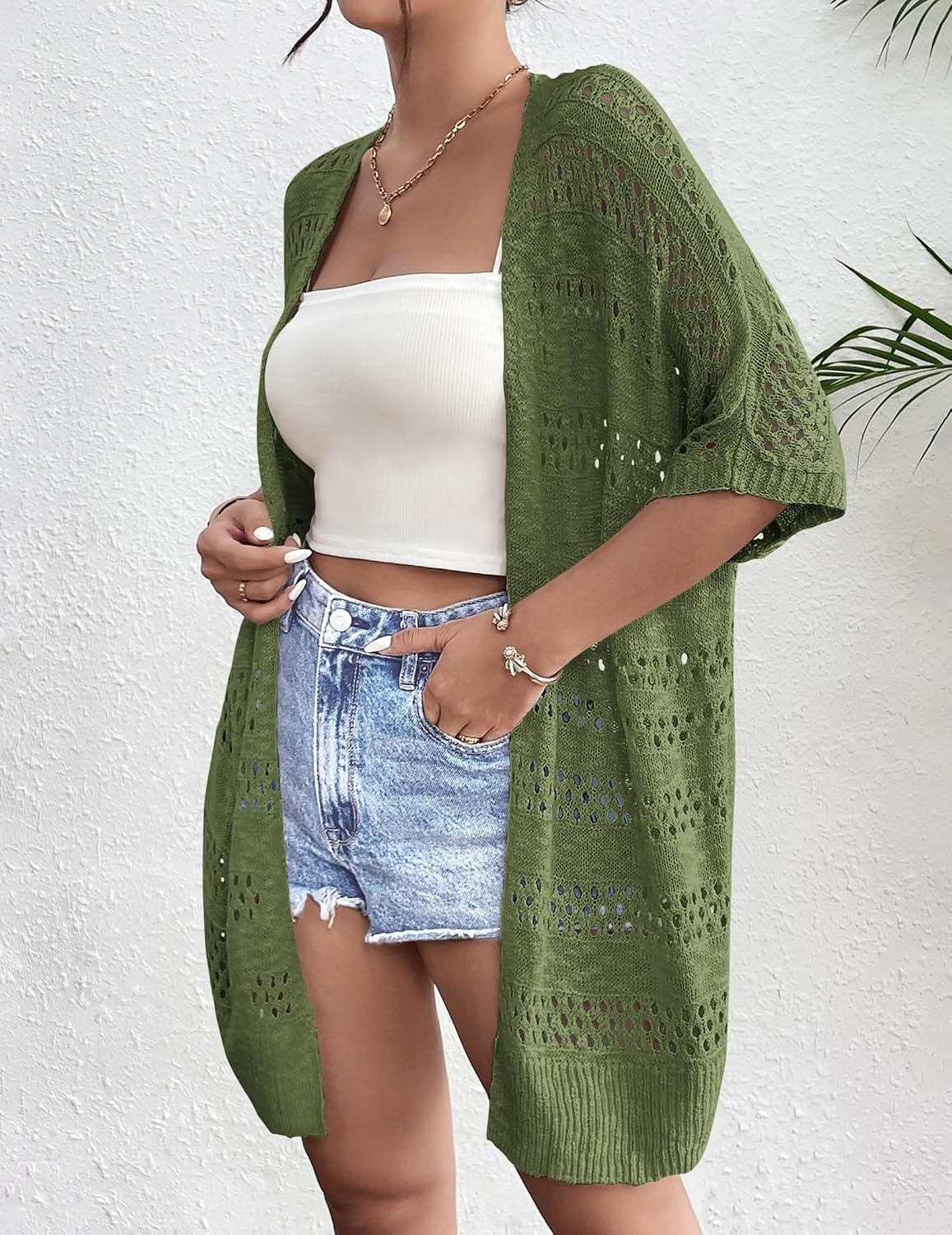 image:imageZeagoo Lightweight Summer Crochet Cardigan for WomenArmy Green