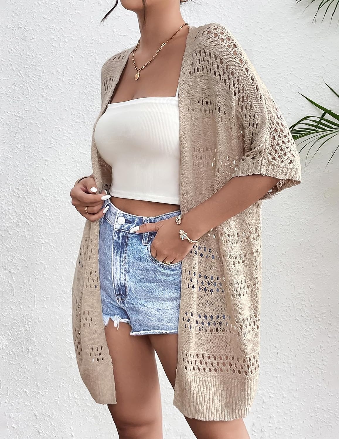 image:imageZeagoo Lightweight Summer Crochet Cardigan for WomenBeige