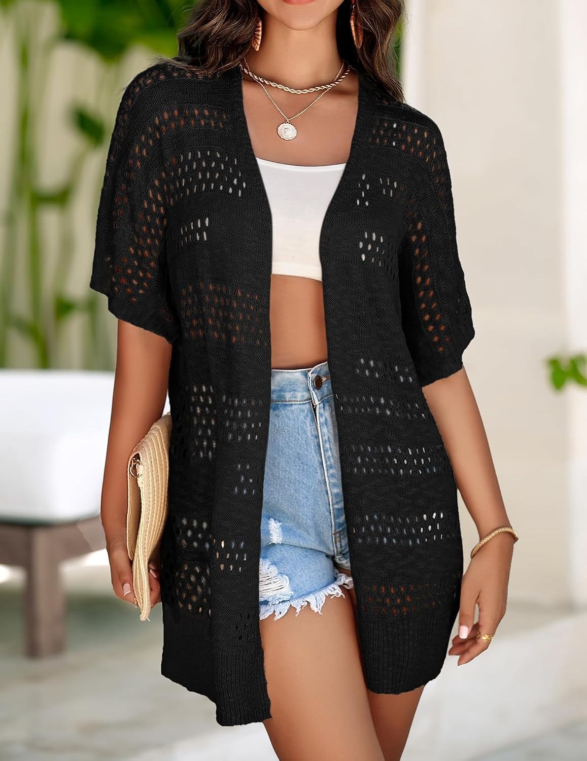 image:imageZeagoo Lightweight Summer Crochet Cardigan for WomenBlack