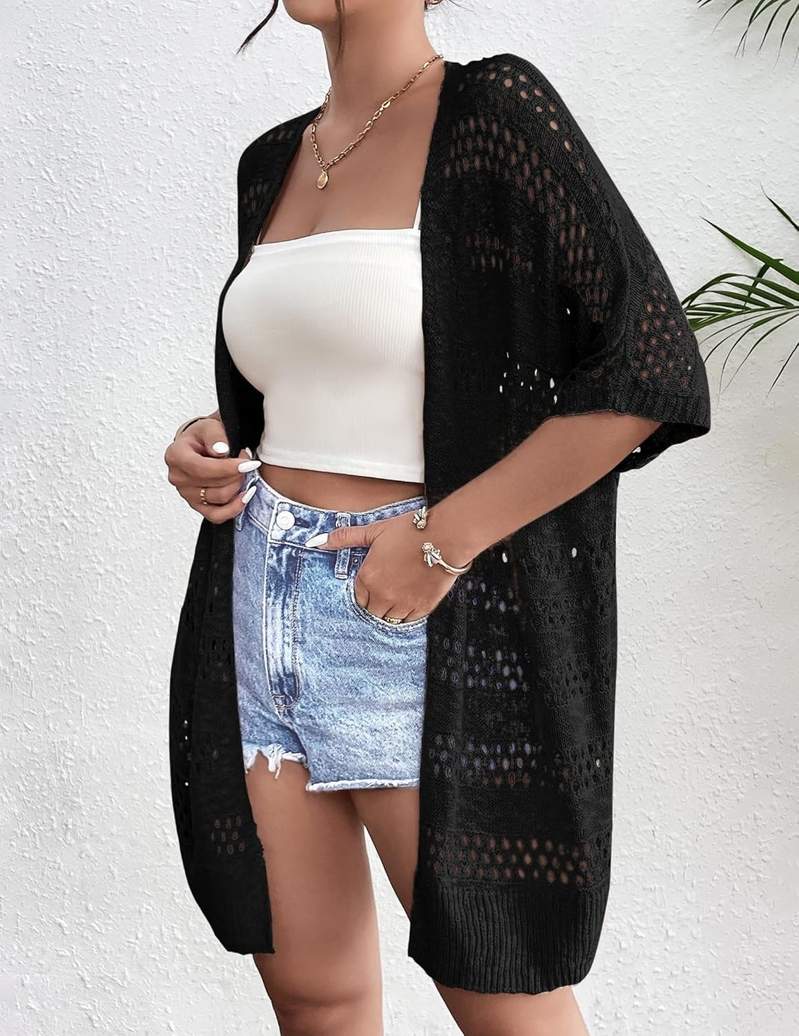 image:imageZeagoo Lightweight Summer Crochet Cardigan for WomenBlack