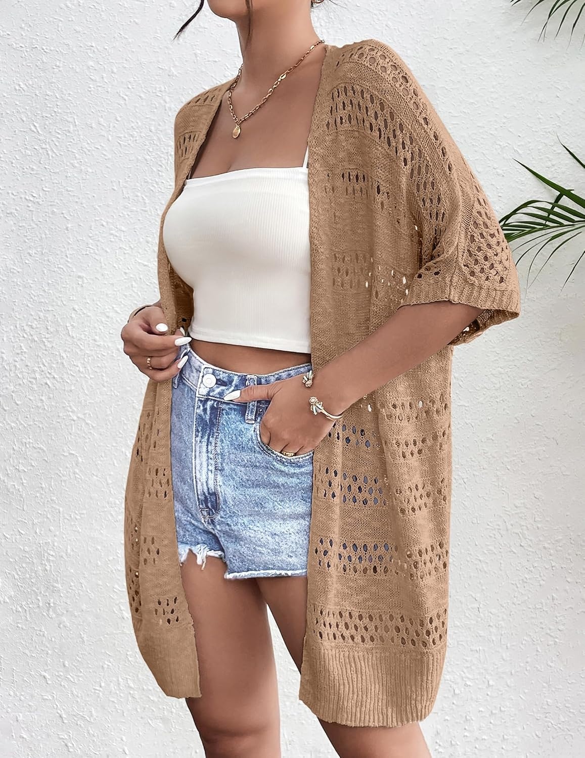 image:imageZeagoo Lightweight Summer Crochet Cardigan for WomenBrown