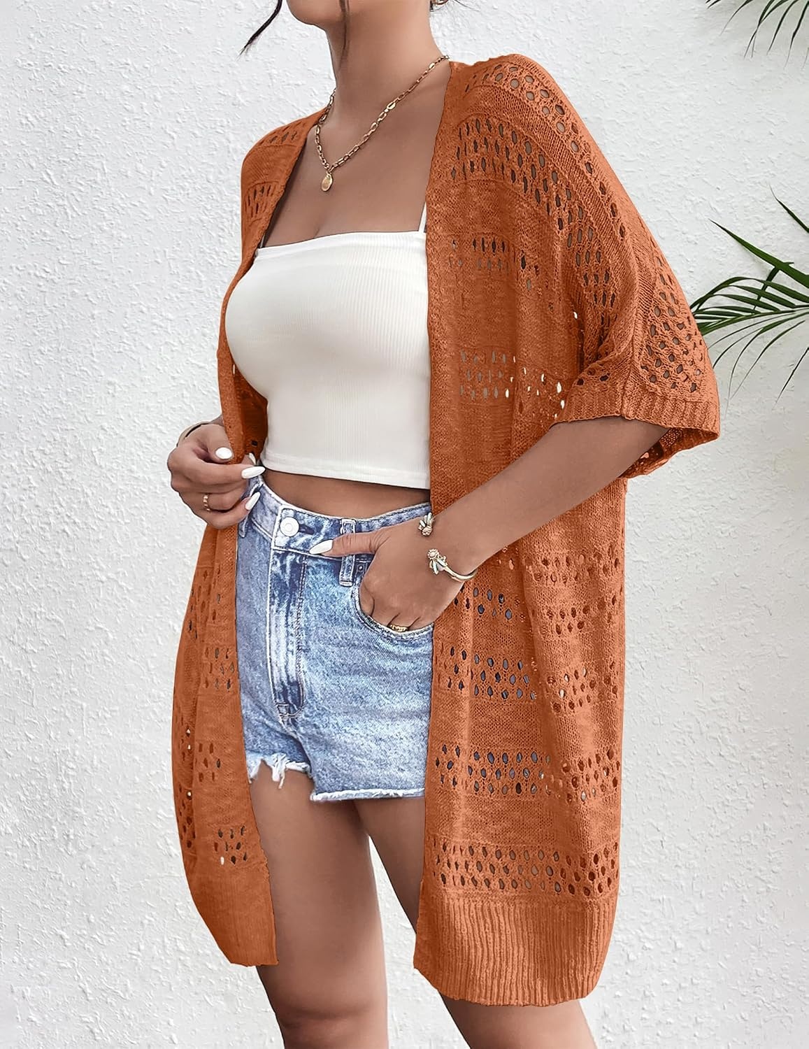 image:imageZeagoo Lightweight Summer Crochet Cardigan for WomenCaramel