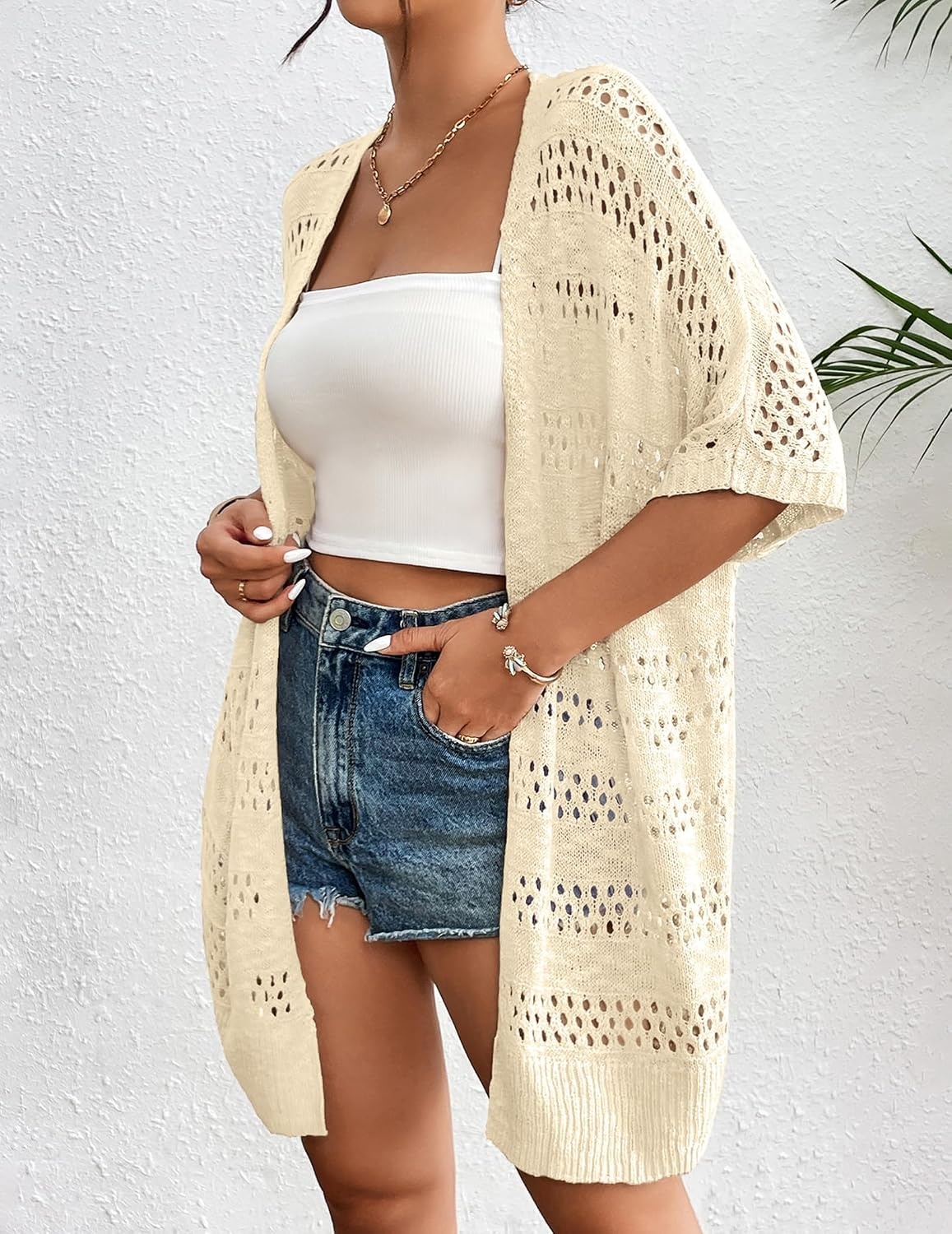 image:imageZeagoo Lightweight Summer Crochet Cardigan for WomenCream Beige