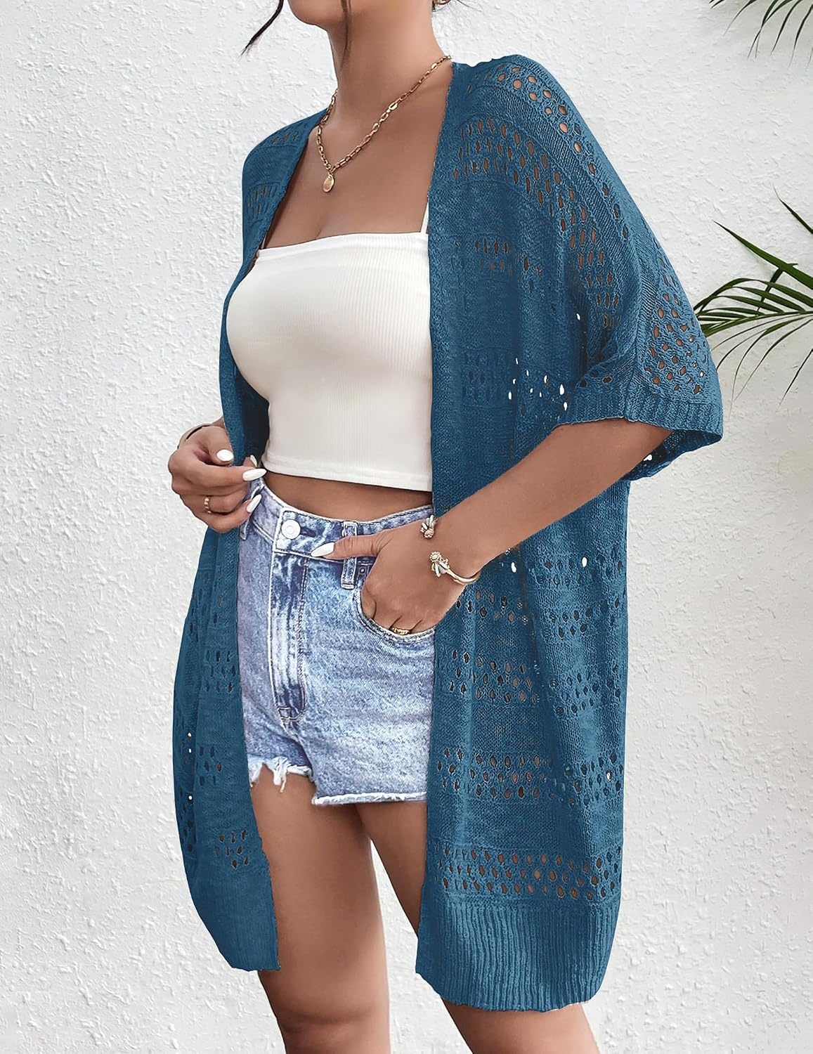 image:imageZeagoo Lightweight Summer Crochet Cardigan for WomenDark Blue