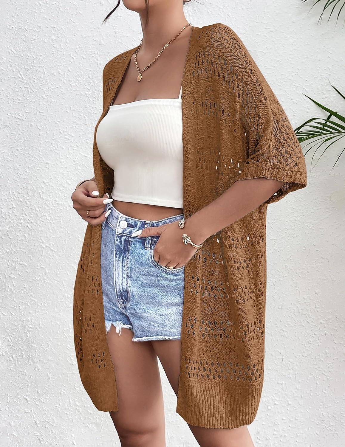 image:imageZeagoo Lightweight Summer Crochet Cardigan for WomenDark Brown
